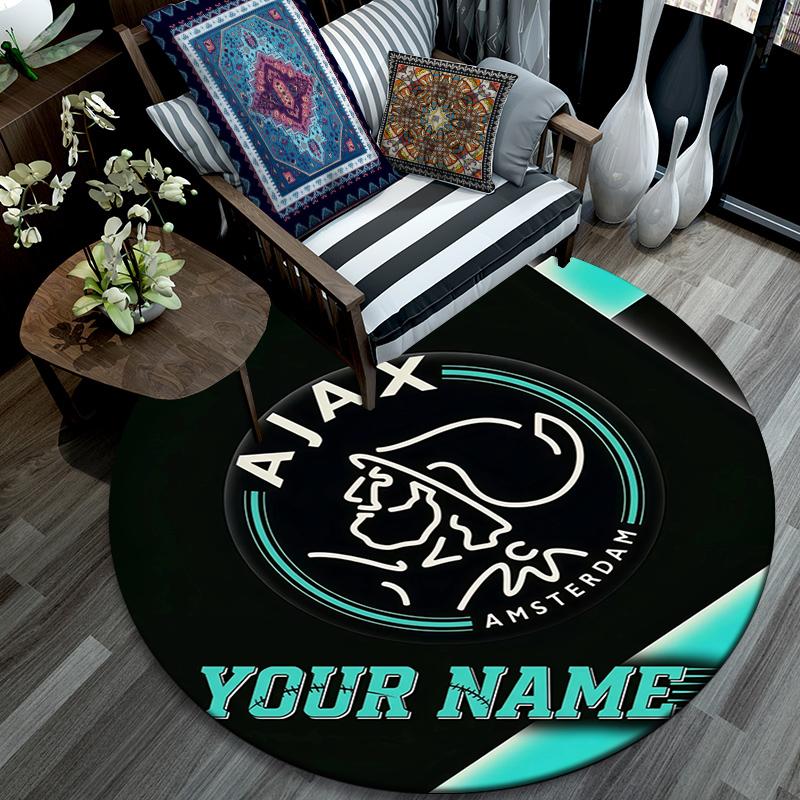 Custom Name,AFC Ajax pattern round rug,Carpet Rug for Living Room Bedroom Playroom ,Non-slip Floor Mat,Holiday Gifts and Birthday Gifts.