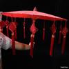 Retro Silk Tassel Xi Character Hanfu Red Flower Umbrella - Guochao Wedding Dress Photo Prop