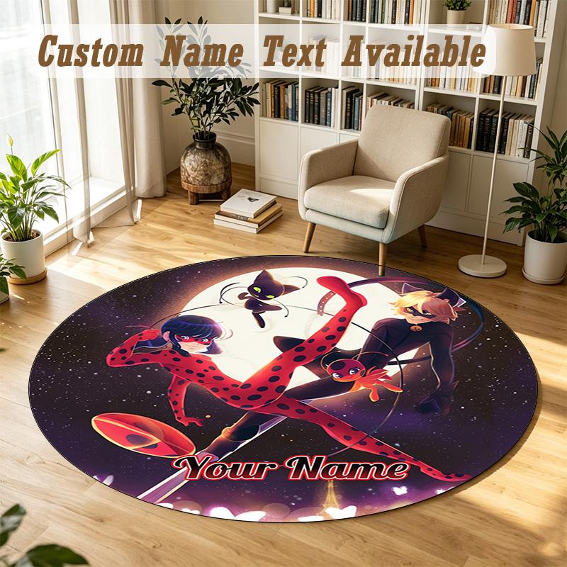 Round Rug Custom NameMiraculous Ladybug Pattern Non Slip Carpet Home Floor Decor