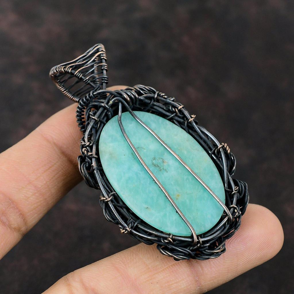 Amazonite Copper Pendant Wire Wrapped Pendant Gemstone Pendant Wire Wrap Jewelry Handmade Pendant Copper Jewelry For Gift Birthstone Pendant