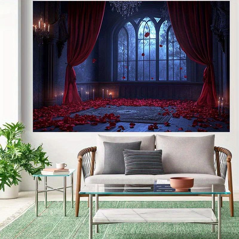 1 romantic Gothic style party background with red roses and candles - suitable for weddings birthdays and themed events