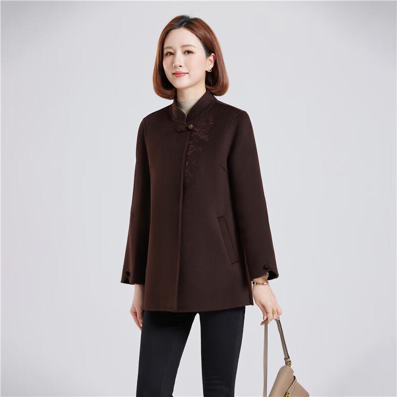 Fengxun Women's Embroidered Double-Faced Wool Coat