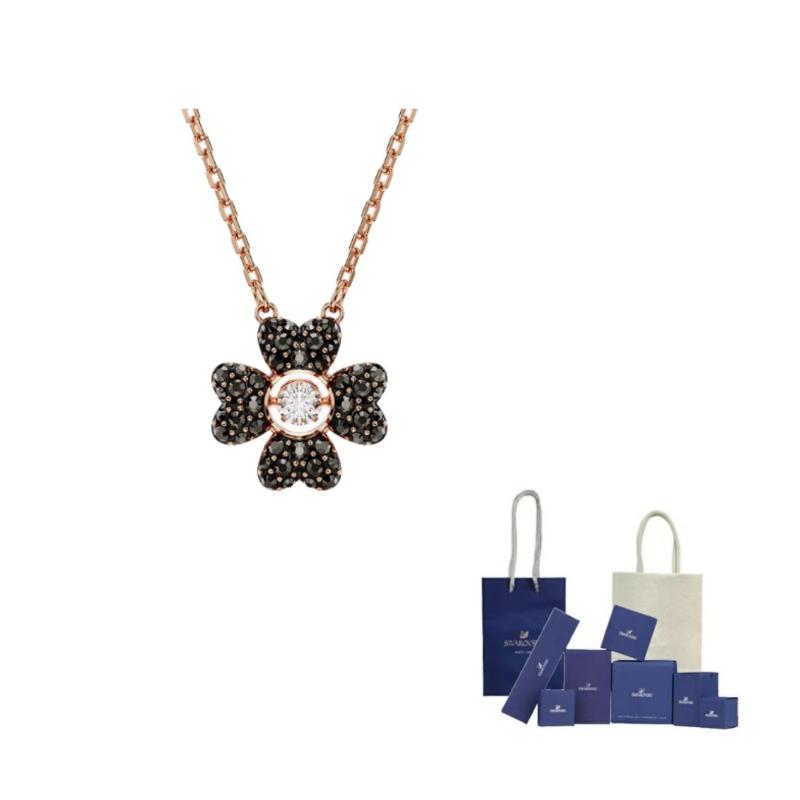 Swarovski Kleeblatt Anhänger Halskette Roségold Ton Damen Halskette Schwarz 5714901 Box+Shopping Bag (Random Color) beige