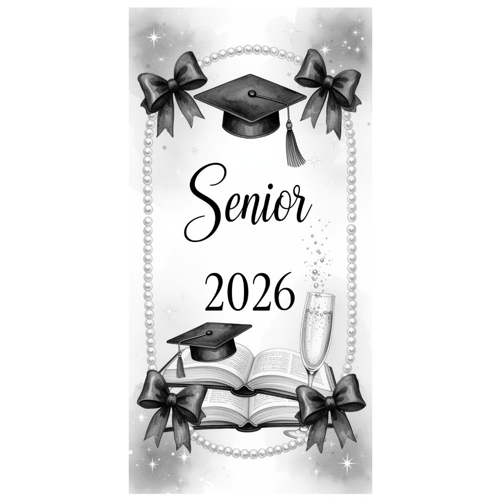 Klasse von 2026 Banner Champagnerglas Abschlussjahr Hintergrund Abschlussbanner Elegantes Design für Abschlussfoto-Shooting