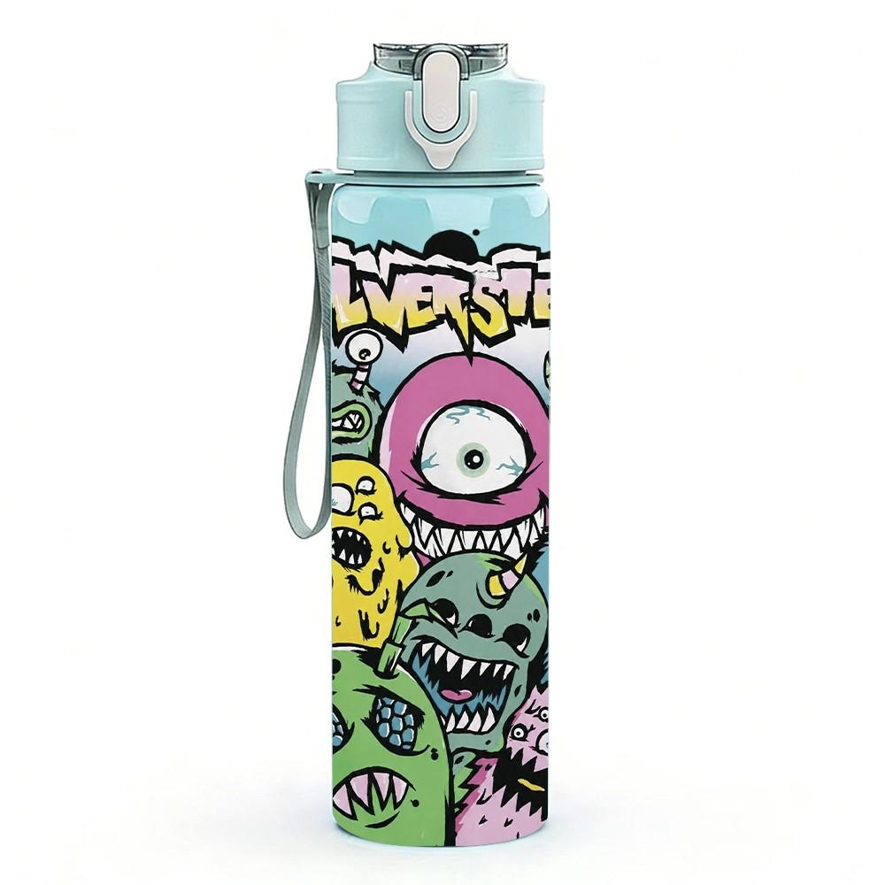 1PC Graffiti Monster Cartoon 750ml sports water bottle leakproof straw lid outdoor office home