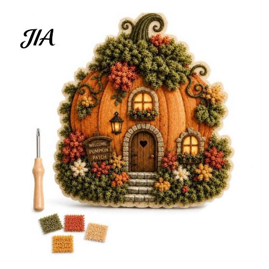Stress Relief Creative Leisure 3D House Theme Fabric Punch Needle Kit for Beginners & Adults, Complete DIY Retro Aesthetic Room Decor Embroidery Kit,