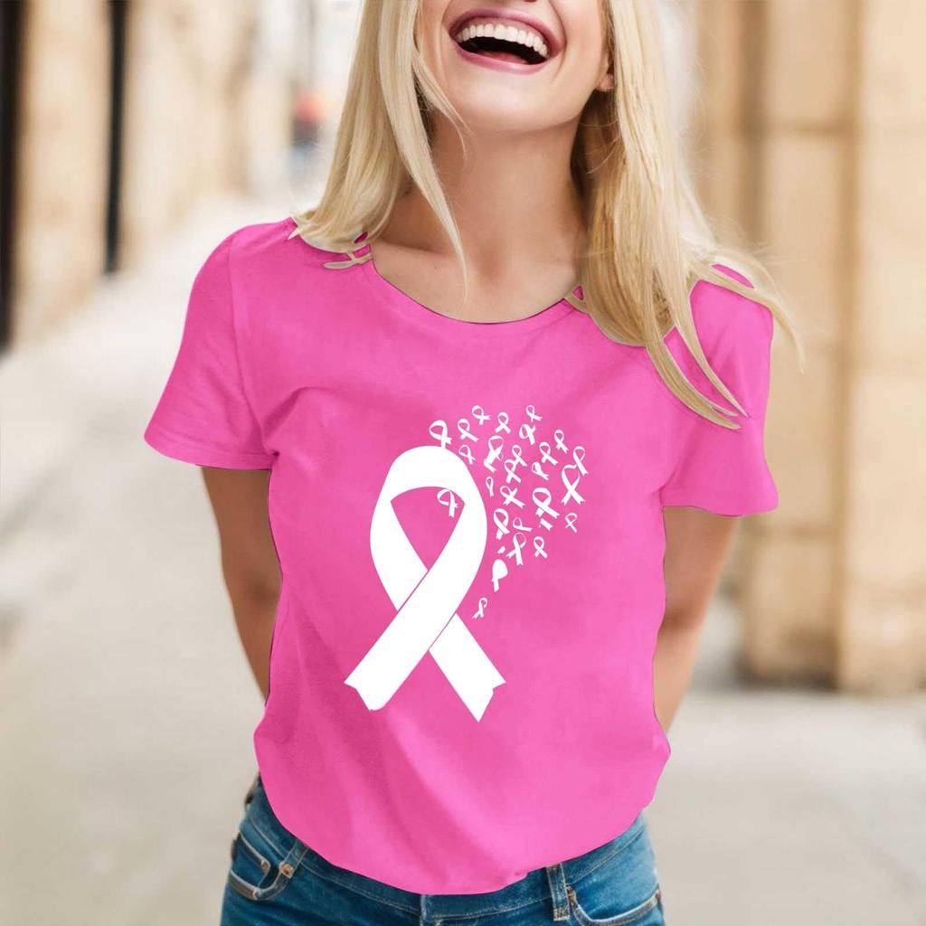 Women's Casual Pullover Short Sleeve Neck T-Shirt with Breast Print
