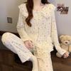 Women's Cartoon Lace Peter Pan Collar Cotton Pajamas - Long Sleeve, Spring/Fall, Winter Style