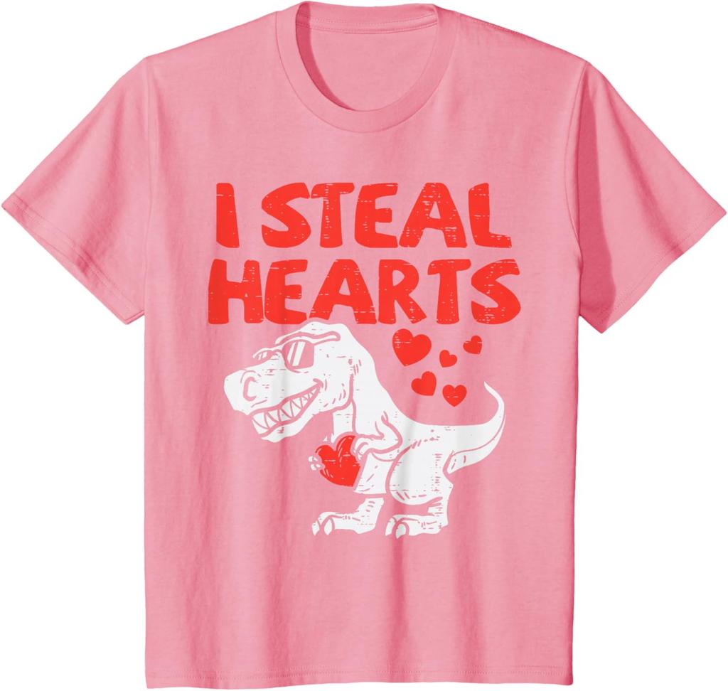 Ich stehle Herzen Dinosaurier T-Rex Grafik T-Shirt Weiche Baumwolle Kurzarm T-Shirt für Teenager Valentinstag T-Shirt