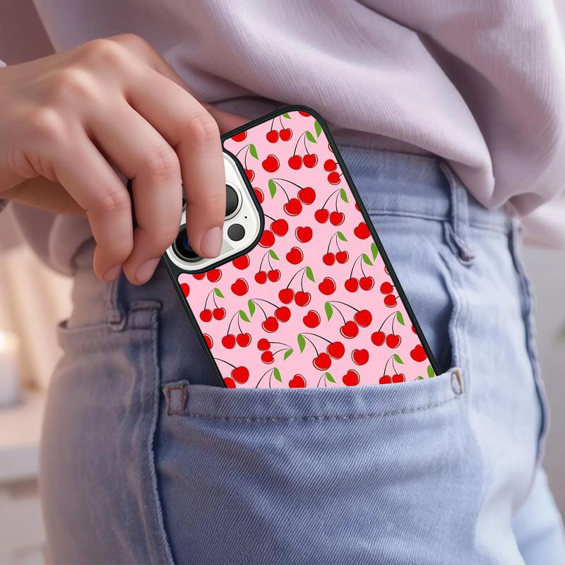 Pink Cherries Cherry Strawberry Phone Case For iPhone 17 Air 15 16e 14 13 Pro Max Coque 12 11 Pro Max PLUS Cover