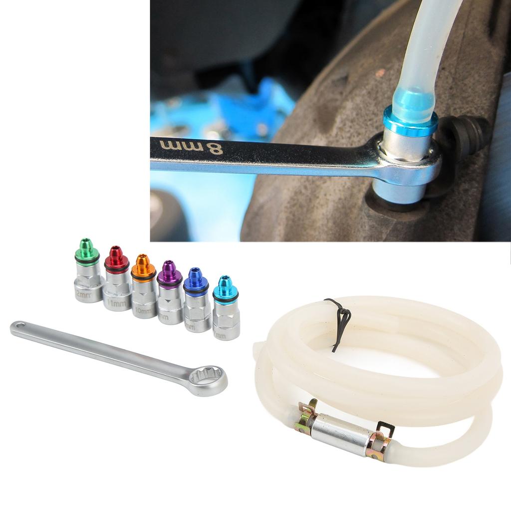 Car Brake Bleeder Wrench Kit 7‑12mm Rubber 6 Adapters 1 Drain Hose Brake Bleeder Spanner for Car for Light Truck for SUV