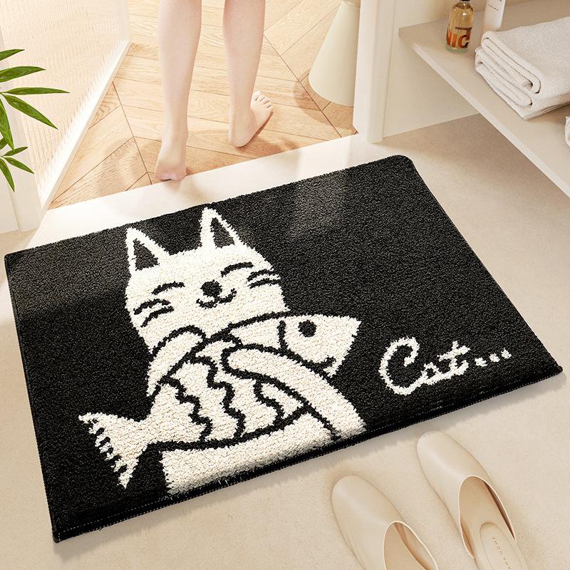 Bathroom Door Water Absorbent Floor Mat Home Cute Animal Pattern Non Slip Rug Toilet Entryway Foot Mat For Bathroom Use