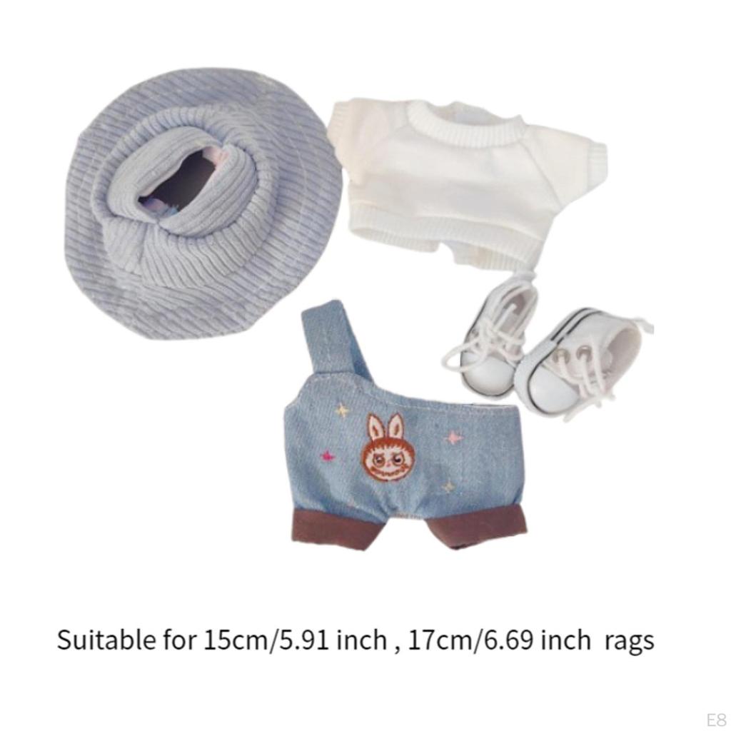 Plush Doll Clothes for 15cm 17cm Dress Up Soft Clothing Overalls