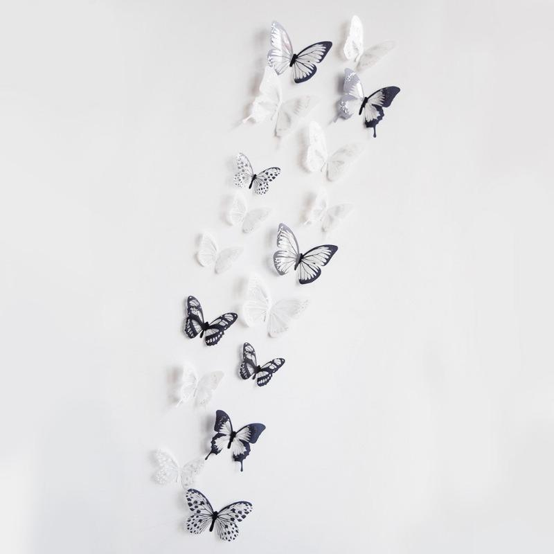 A Set of 18 3d Black and White Butterflies for Bedroom and Living Room Home Beautification and Background Wall Decoration