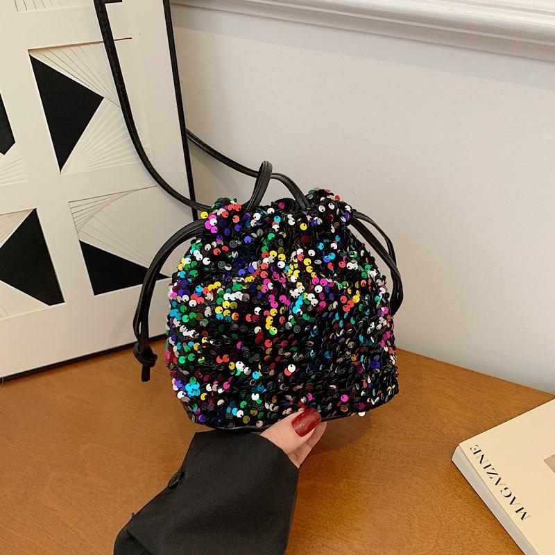 

Сумка-тоут ведро на шнурке с пайетками женская новая модная универсальная сумка на плечо трендовая сумка-мессенджер