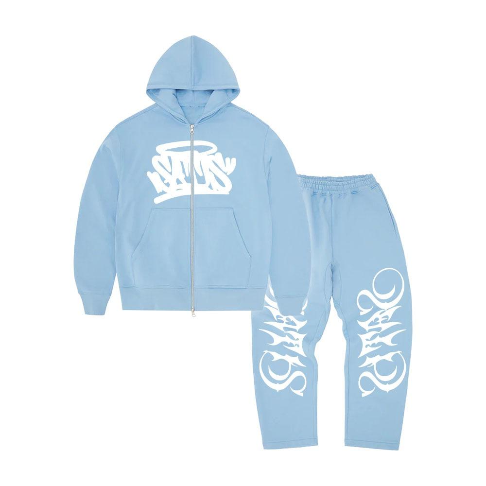 Europäischer und Amerikanischer Herren Herbst und Winter Neuer Stil Amerikanische Modemarke Bedruckte Reißverschluss Sweatshirt Jacke Hip-Hop Ins Stil Set