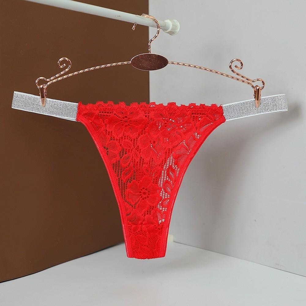 Transparent Lace Flower Panties Mid Waist Mesh Briefs Breathable Rhinestone Thong Ladies