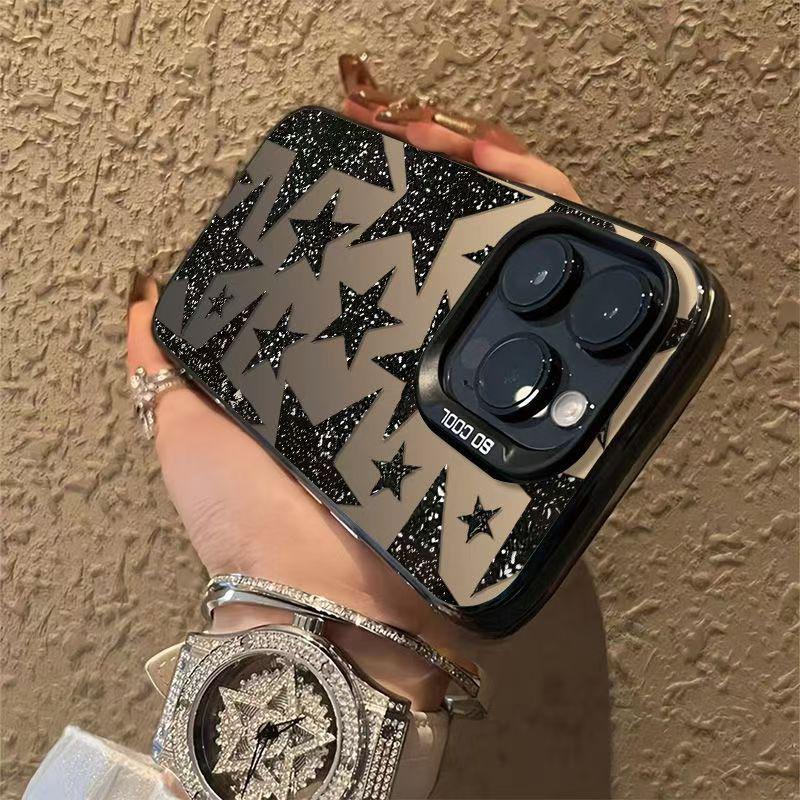 Lesklé hvězdy Stříbrný skořepinový kryt na telefon pro Apple 17/16/15 Pro a 14 Pro Max/13/12/11