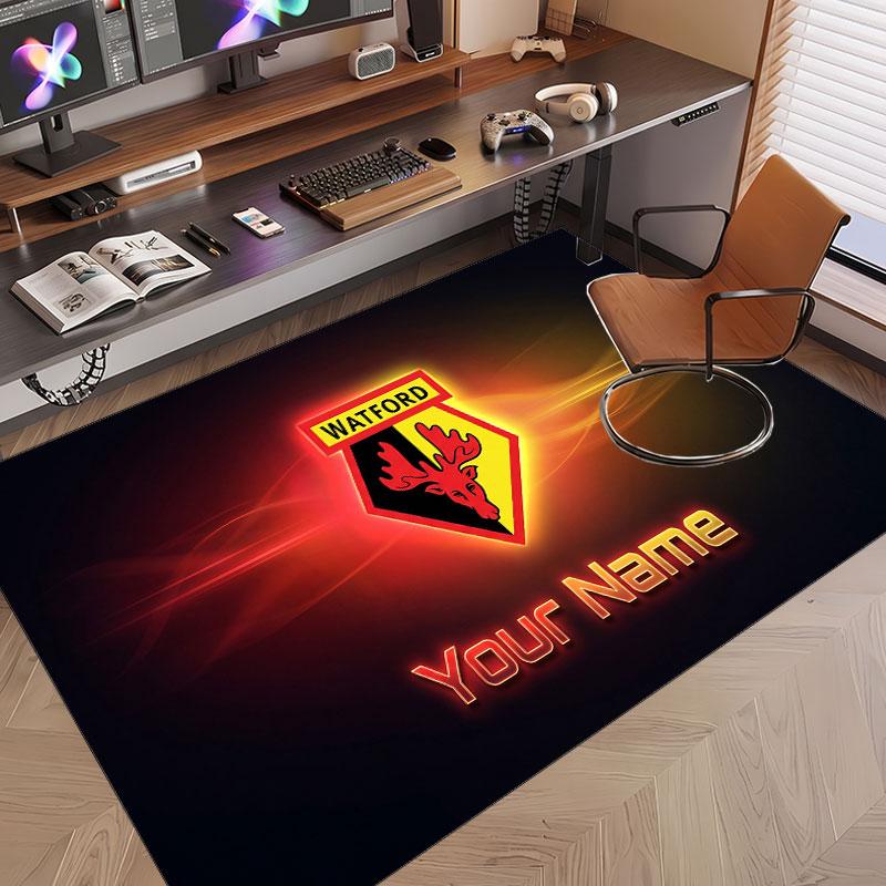 Custom Rug Watford FC Pattern Print Name Text Soft Non‑Slip Floor Carpet for Home Indoor Decoration