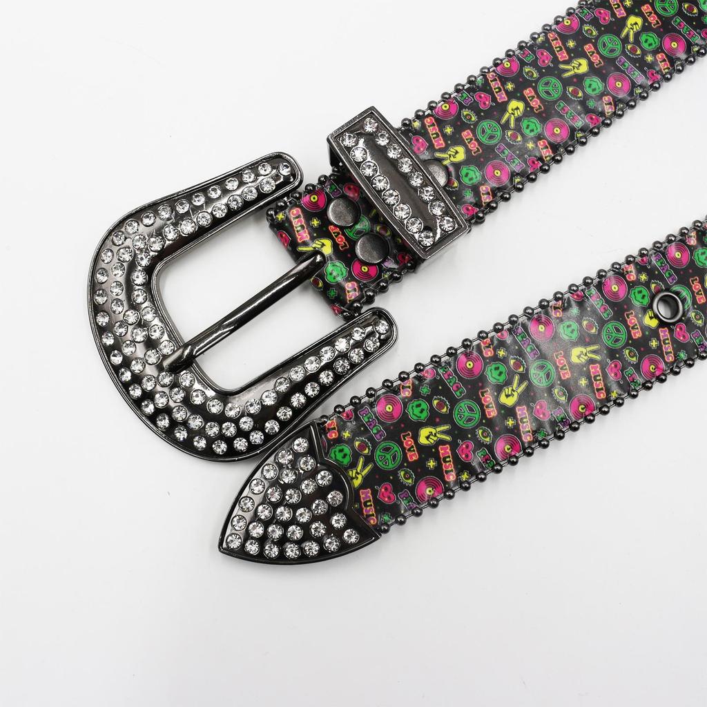 Rhinestone Fluorescent Graffiti Hip Hop Korean Style Women's Belt