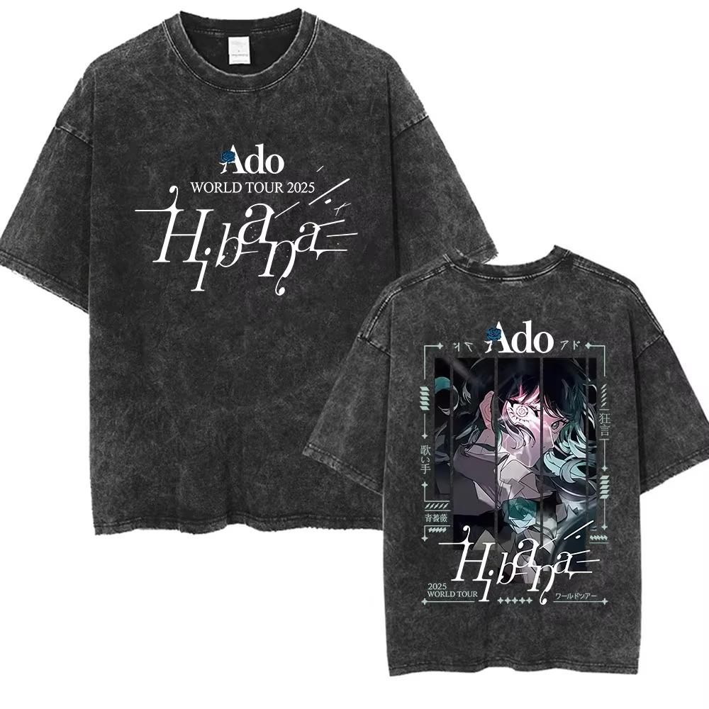 ADO Hibana World Tour Vintage Washed T Shirts Japanese Singer Fashion Oversized Tshirts Casual Aesthetic Short Sleeve Tees
