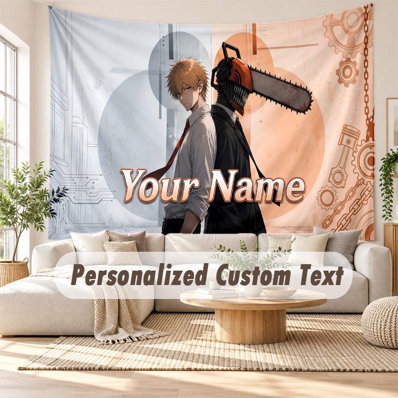 Custom Name Wall Hanging Tapestry,Chainsaw Man Decorative Backdrop Tapestry For Dorm Home