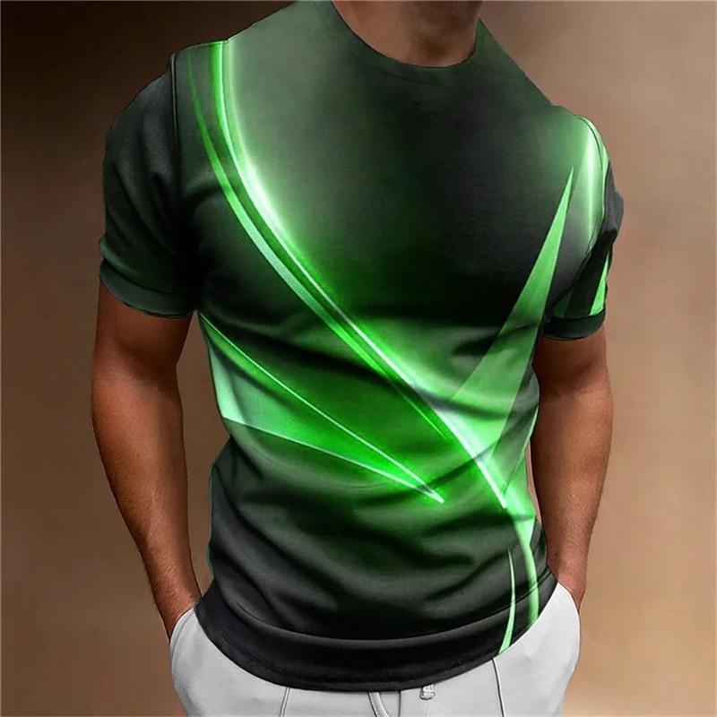 Men's T Shirt Curved Radiance Graphic 3D Printed T-shirts Casual Loose Short Sleeve Tees Oversized Men Clothing Tops Outdoor New
