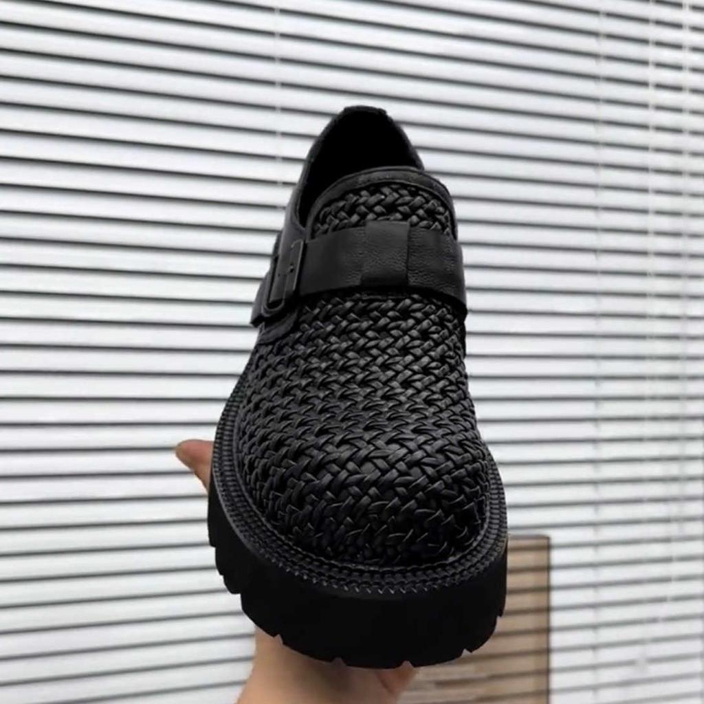 Men's summer derby shoes big head leather shoes weaving process breathable loafers men's heightening shoes high-end handmade men's shoes