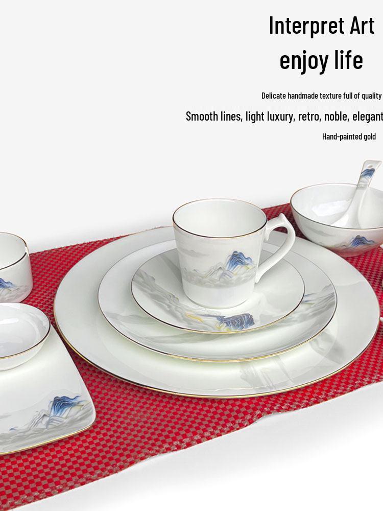 Elegant Gold-Rimmed Bone China Dinnerware Set - Luxury Tableware for Home Dining