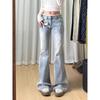 American Light Blue High-Waisted Lace Patchwork Bell Bottom Jeans - Women's Spring/Autumn 2025 Fashion