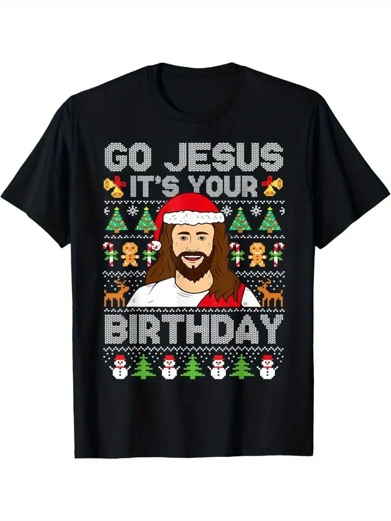 Men s Funny Ugly Christmas  Go Jesus It s Your Birthday  Graphic T-Shirt - Black S разноцветный
