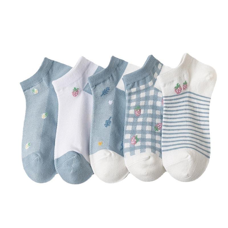5 pairs  Spring and Summer Thin Short Socks for Women, Shallow and Trendy Socks for Women, Cute Boat Socks for Women, Mesh Short Stockings for Women