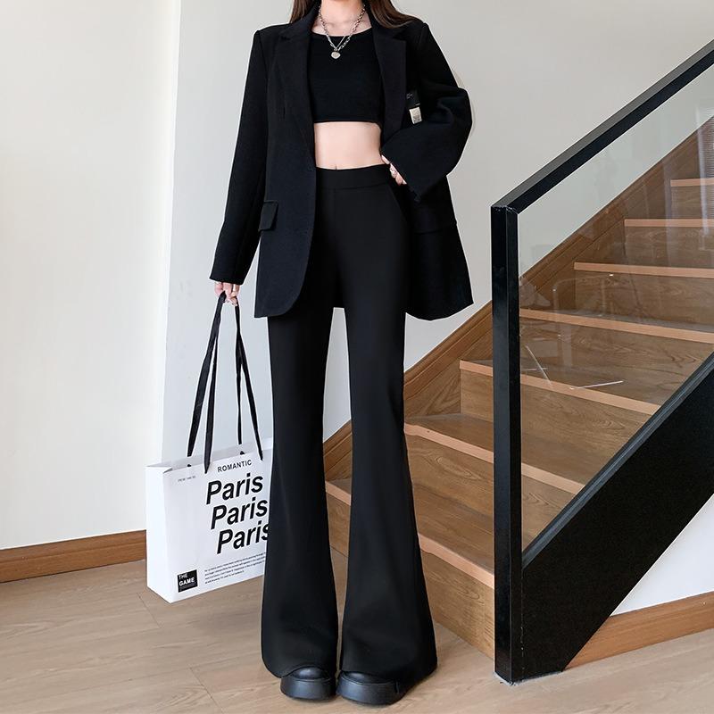 Slight suit pants women's spring and autumn new high waist, thin and drape, advanced feeling, small black flared pants