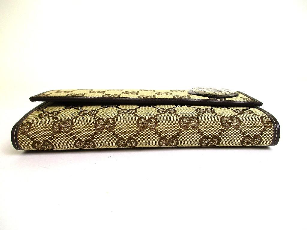 Authentic GUCCI Beige GG Canvas Dark Brown Leather Heart Motif Flap Wallet #b093  Open box