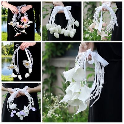 Perlenkette Wasserfall-Stil Brautstrauß Bequemer Griff Wiederverwendbar Dekorative Hochzeitsblumen Multifunktionale Nutzung