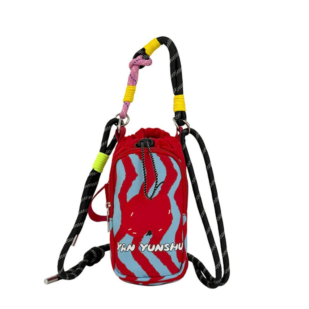 Dopamine Style Water Bottle Bag Cartoon Hands-Free Drawstring Crossbody Bag Lightweight with Phone Pocket красный