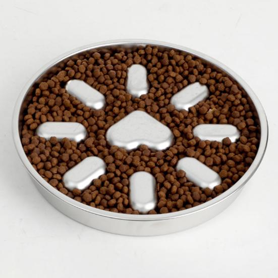 Pet Slow Food Bowl Anti-Slip Design Promotes Slow Feeding Stainless Steel Pet Dog Bowl for Small to Medium Dogs