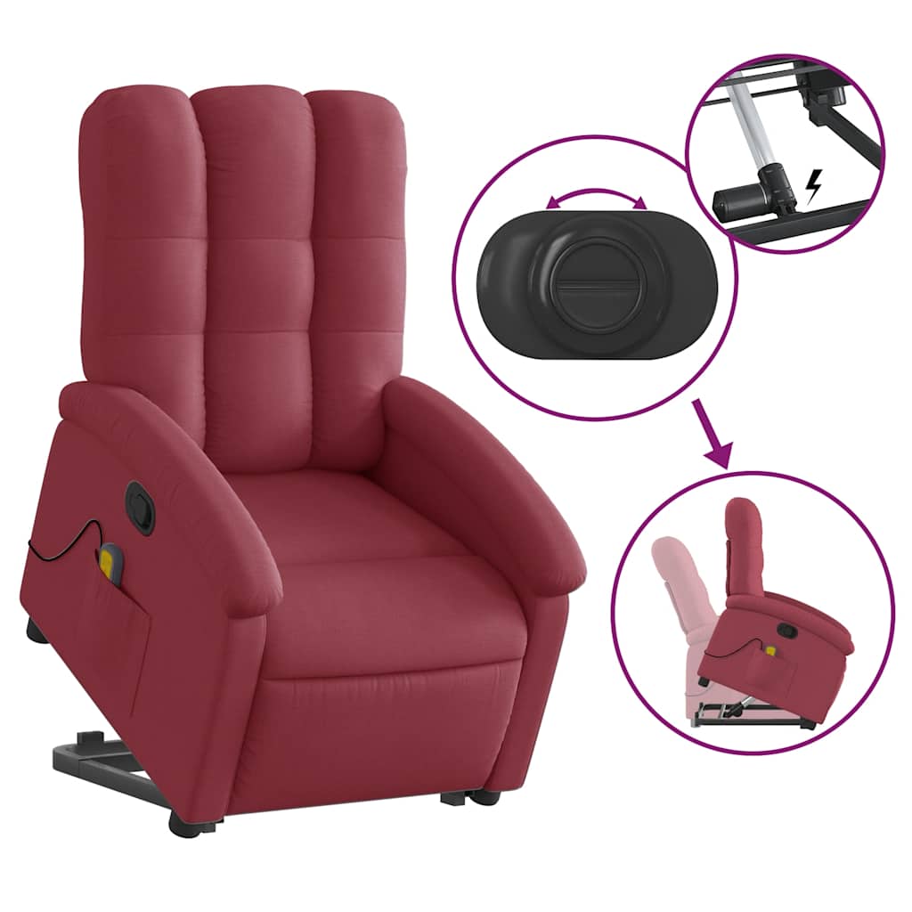 Vidaxl Lift and Massage Armchair, Reclining, Burgundy, Fabric Upholstered