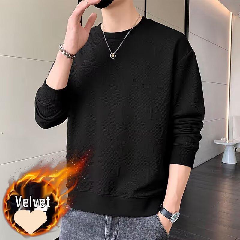 

Men s Trendy Heavyweight Crewneck Sweatshirt, Jacquard Long Sleeve, Plus Size, Fleece-lined for Spring/Autumn. XL
