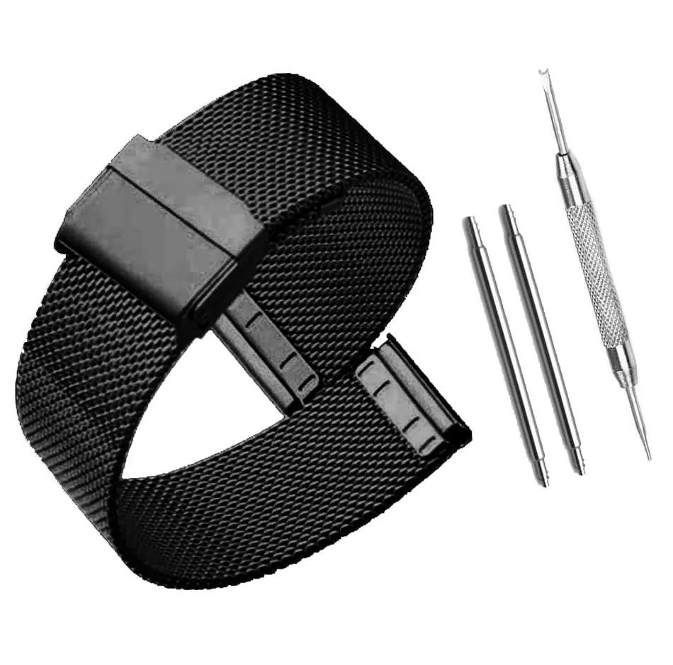 Milánský řemínek na hodinky 12mm 14mm 16mm 18mm 20mm 22mm 24mm Univerzální nerezová ocel kovový řemínek na hodinky Pásek Náramek Černý Růžové zlato