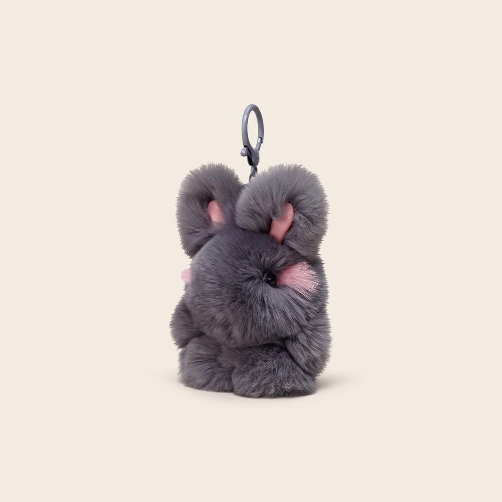 

Minky Rabbit Fur Keychain With Real Hair Feel For Backpack Accessories Dark Gray