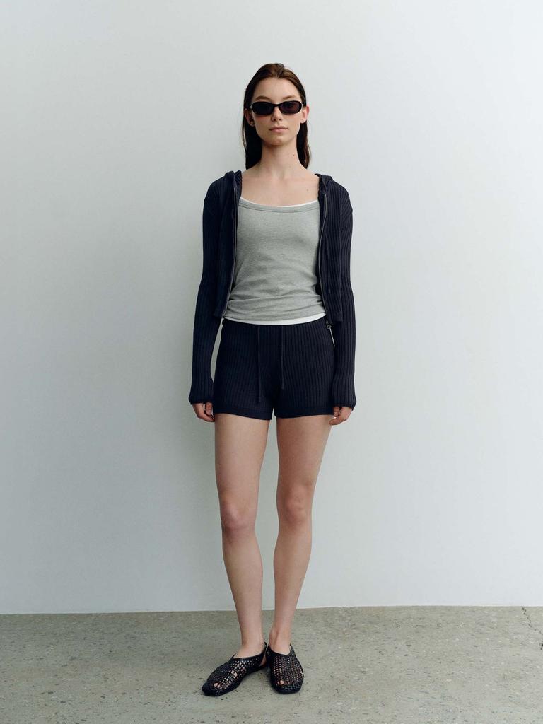 Obeleu Ribbed Knit Shorts - Navy