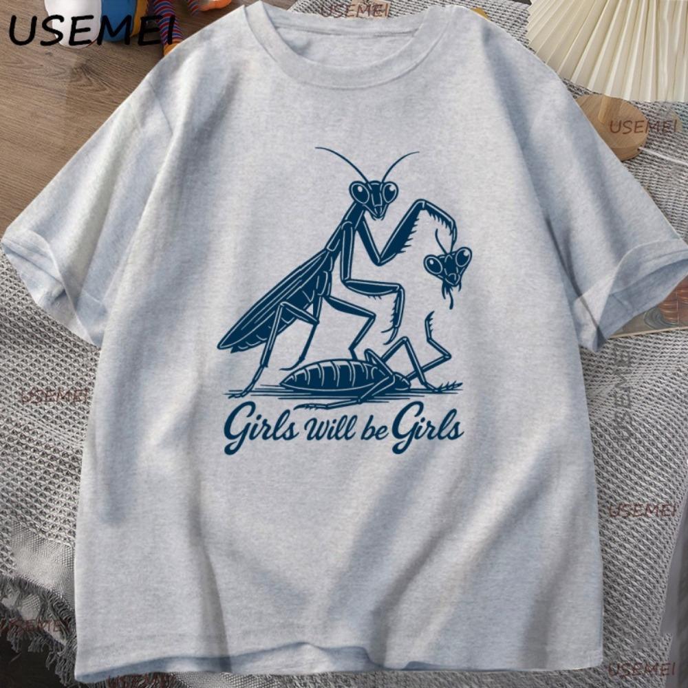 Muster Sportshirt, Lustiges T-Shirt, Gottesanbeter-Print Rundhals Kurzarmshirt, Lässiges Damen Oberteil