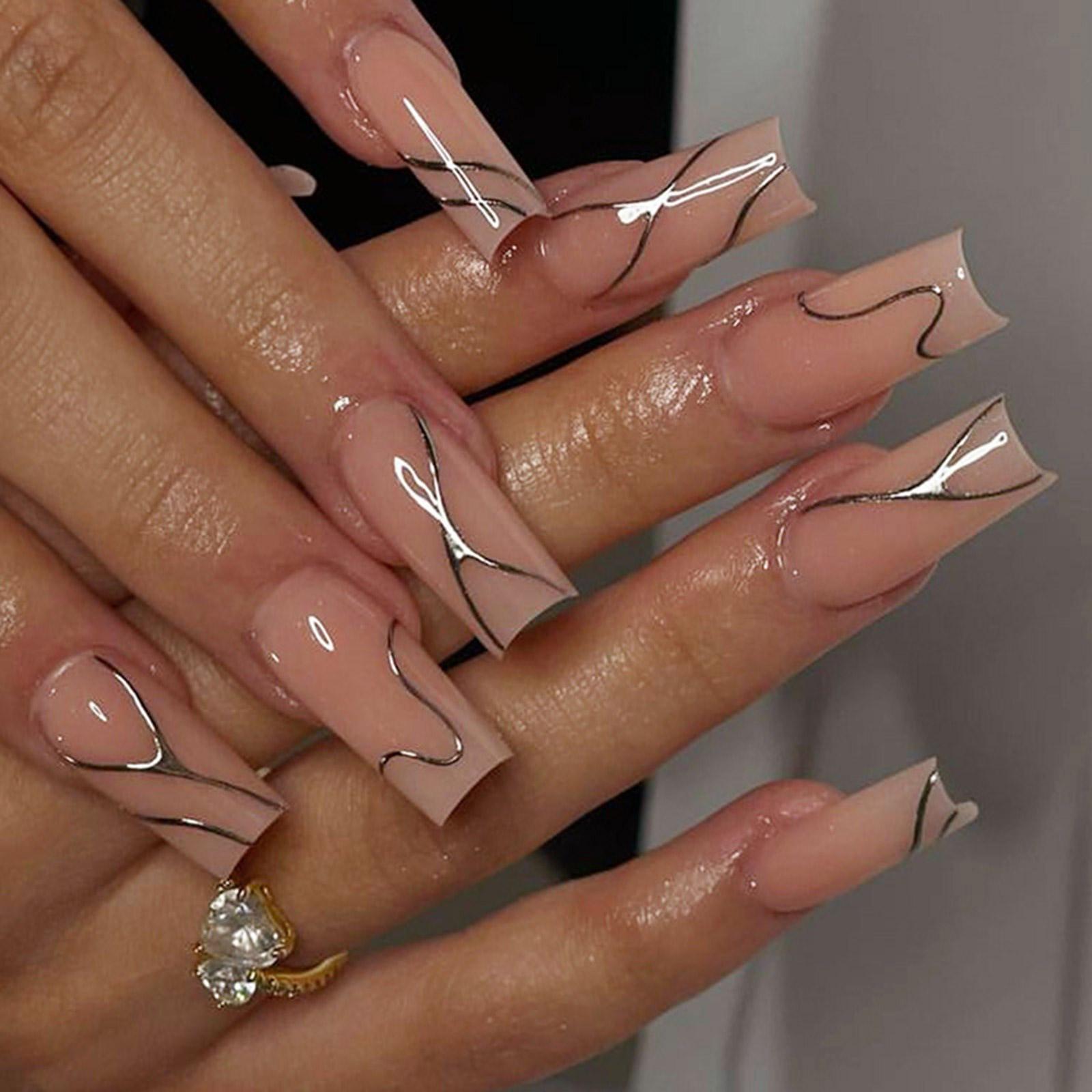 

1 комплект длинных накладных ногтей, полное покрытие, накладные ногти, завитки, накладные ногти, осенние искусственные ногти, маникюрные принадлежности