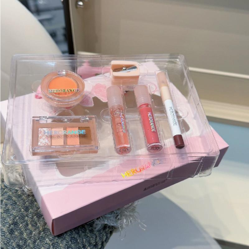 HERORANGE Conjunto de Maquiagem com 6 Peças Inclui Gloss Labial, Gloss Labial, Delineador, Blush, Sombra para Olhos, Longa Duração, À Prova d'Água, Conjunto Cosmético