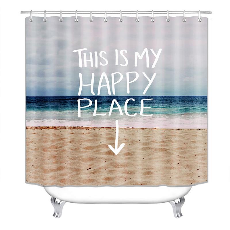 4Pcs Beach Series Shower Curtain Sets for Bathroom Non-Slip Bathroom Rugs Lid Toilet Cover Bath Mat