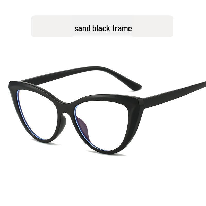 Retro Cat-Eye Color Block Women's Anti-Blue Light Glasses - Fashionable Large Frames, Lens Compatible, Trendy.