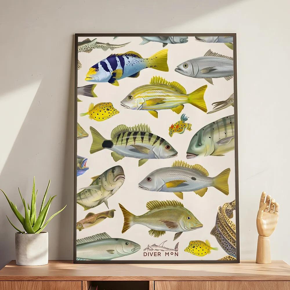 Whale and Shark Seashells Turtles Octopus Fish Marine Life Ocean Animals Poster and Print Canvas Painting  Wall Art Home Living Room