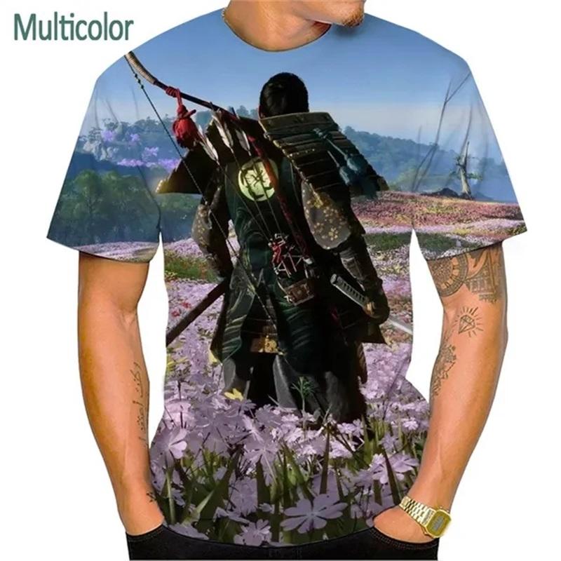 T-shirt Grafiche Calde Gioco Ghost Of Tsushima Stampa 3D Casual Manica Corta Magliette Stampa Integrale T-shirt Oversize Streetwear