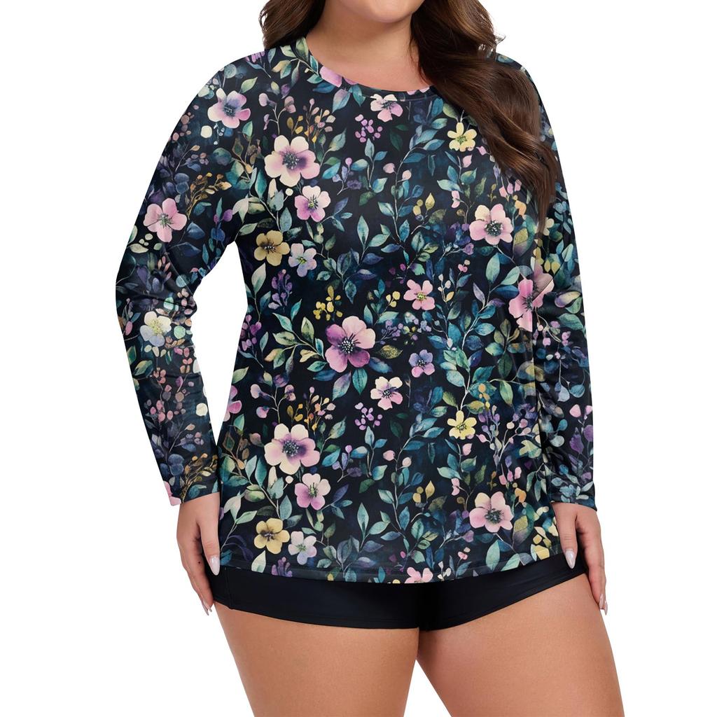 Women's Printed Large Size Long Sleeve Swimsuit Sun  Jacket Quick Dry Hiking Top